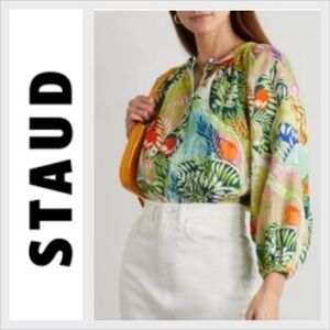 STAUD Vincent graphic-print 100% Linen blouse